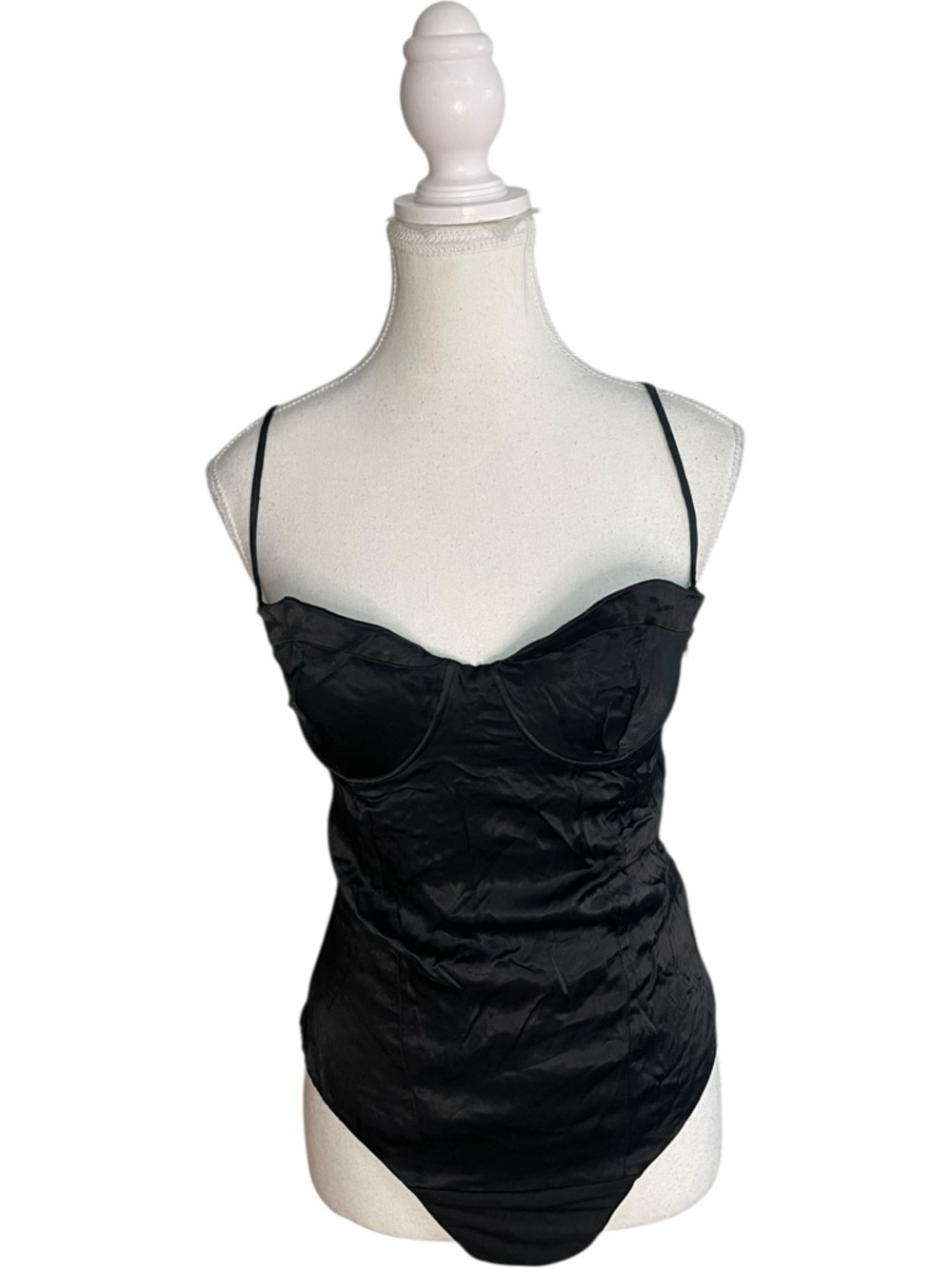 Zara Satin Effect Bustier Bodysuit Black